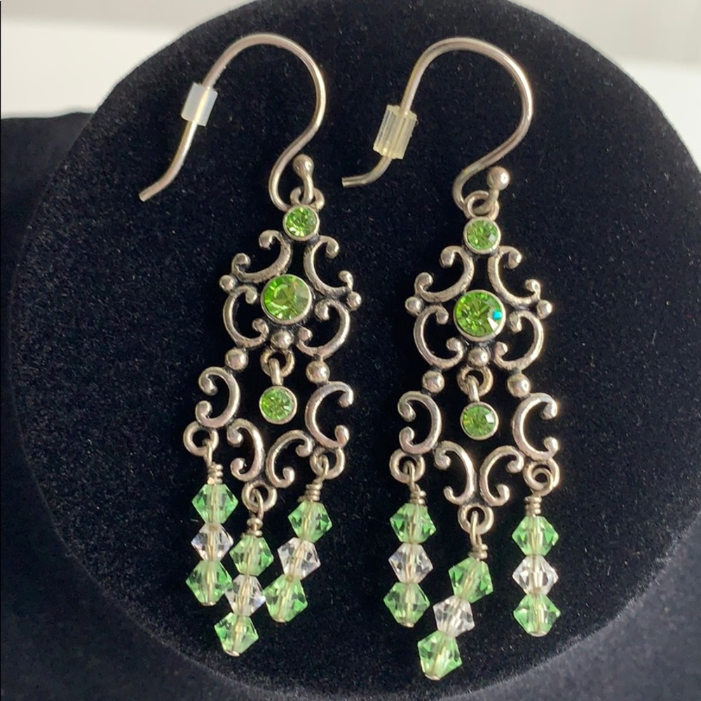 Silver tone Green Chandelier Earrings